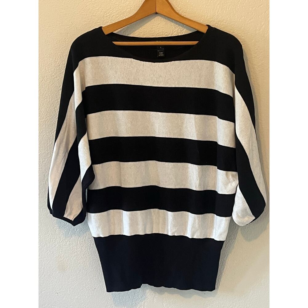 Women's Style & Co Pullover Knit Black White Striped Shirt Top Size Large